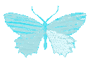 Four pixelated cyan butterflies arranged in a row.