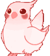 Four stylized pixel art cockatiels in pink, yellow, green, and blue, each displaying a different facial expression.
