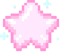 Four pink pixel stars arranged in a row with small blue sparkles surrounding them.