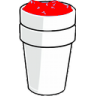 Styrofoam cup with a red liquid inside.