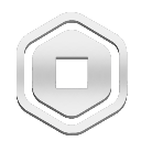 Robux currency symbol centered inside a silver hexagon on a black background.