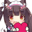 Chocola the cat girl maid holding a large pink heart with an excited expression.