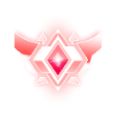 Champion rank emblem with a central diamond shape in shades of pink and red.