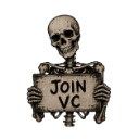 Skeleton holding a sign that says JOIN VC.