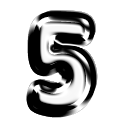 Number five rendered in a glossy, metallic chrome style against a black background.
