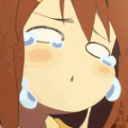 Anime girl face with exaggerated, flowing tears streaming down her cheeks.