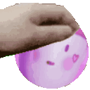 A human hand rhythmically petting a cute pink round character.
