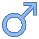 Male Mars symbol icon in light blue with a dark blue outline.