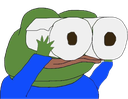 Pepe the Frog holding binoculars to his eyes while looking intensely.