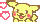 Two yellow Pikachus smiling happily with pink hearts floating around them in a pixel art style.
