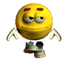A yellow 3D smiley character dancing with various expressions and movements.