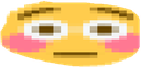 Yellow emoji face with wide eyes and bright pink blushing cheeks looking flustered.