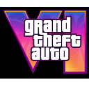 Grand Theft Auto VI logo in a vibrant purple to orange gradient on a black background.