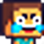 Steve from Minecraft with a distorted, laughing face and blue tears of joy.