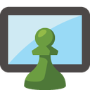 A green chess pawn sits in front of a light blue computer screen.