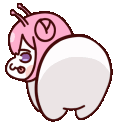 Anime character with pink hair performing a rhythmic twerking dance motion.