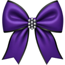Purple bow with a silver pearl center on a dark background.