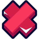A stylized 3D red X mark with white highlights on a dark background.