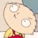 Stewie Griffin looking upward with a suspicious and judgmental expression.