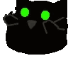 Black cat face with glowing neon green eyes staring forward.