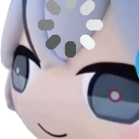 Anime character face with a circular loading icon spinning above their head.
