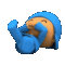 Pocoyo lying on his back and kicking his legs in the air while laughing.
