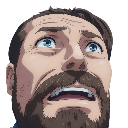 Man with a beard looking upward with a shocked and distressed facial expression.
