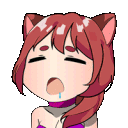 Anime cat girl with closed eyes and drool falling from her mouth.