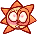 Sun character with a wide-eyed, flustered expression and bright pink blushing cheeks.