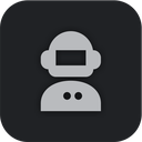Robot head icon with a rectangular screen face and two circular buttons on the chest.