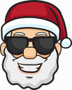 Santa Claus wearing black sunglasses and smiling with a white beard.