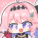 Chibi anime girl with pink hair waving her hand with a happy expression.