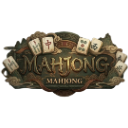 Mahjong logo with decorative text and floating game tiles.