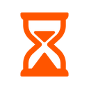 Hourglass icon rendered in bright orange pixel art against a black background.