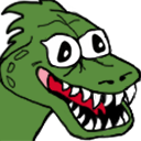Dragon with wide, derpy eyes and a toothy, open-mouthed grin.