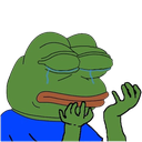 Pepe the Frog with closed eyes and a single tear running down his face.