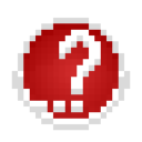 A red circle with a white pixelated question mark inside.