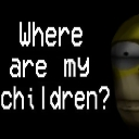 Homer Simpson face emerging from darkness with the text Where are my children? written in white pixelated font.