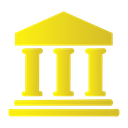 Bank building icon rendered in a flat gold style.