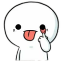 A round white character sticking its tongue out and touching its eye in a teasing gesture.