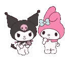 Kuromi and My Melody standing side by side in a cute, stylized anime aesthetic.