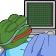 Pepe the frog looking at a radar screen on a computer monitor.