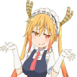 Tohru from Dragon Maid shrugging with a smug, knowing expression.