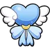 A light blue heart with white angel wings and a light blue bow with a gold crescent moon charm.