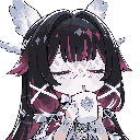 Columbina from Genshin Impact with closed eyes, calmly sipping from a white mug.