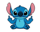Stitch sitting down and giving the middle finger with both hands.