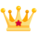 A golden crown with five points topped with spheres and a red star in the center.