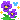 Purple pixel art flower with yellow center and green leaves surrounded by tiny blue and yellow sparkles.