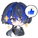 Anime character with blue hair giving a thumbs up with sparkling effects.