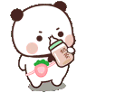A cute cartoon panda drinks from a baby bottle and then tosses it away with a sassy expression.